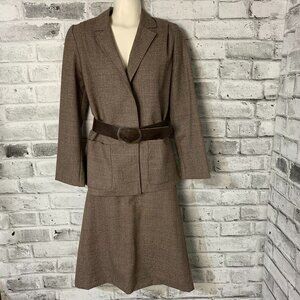 Vintage 50s Union Made Wool Tweed Belted Blazer Midi Skirt 2 Piece Mod Retro Set